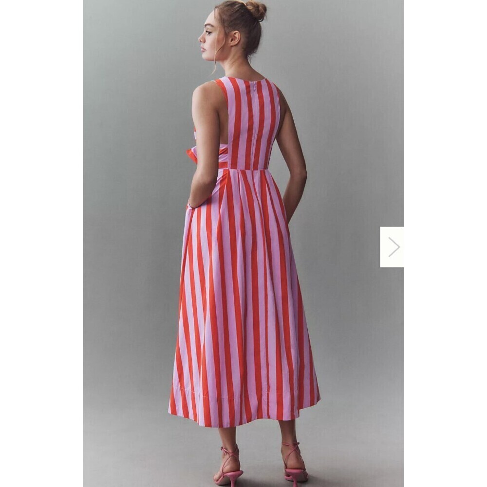 BHLDN NWT Madeline Sleeveless V-Neck Cutout Taffeta Midi Dress Pink Stripe XL - Picture 2 of 9